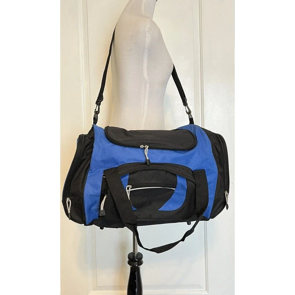 600D Poly Blue Sports Duffel Bag KD4205 Medium Travel Carry On Gym Carryall